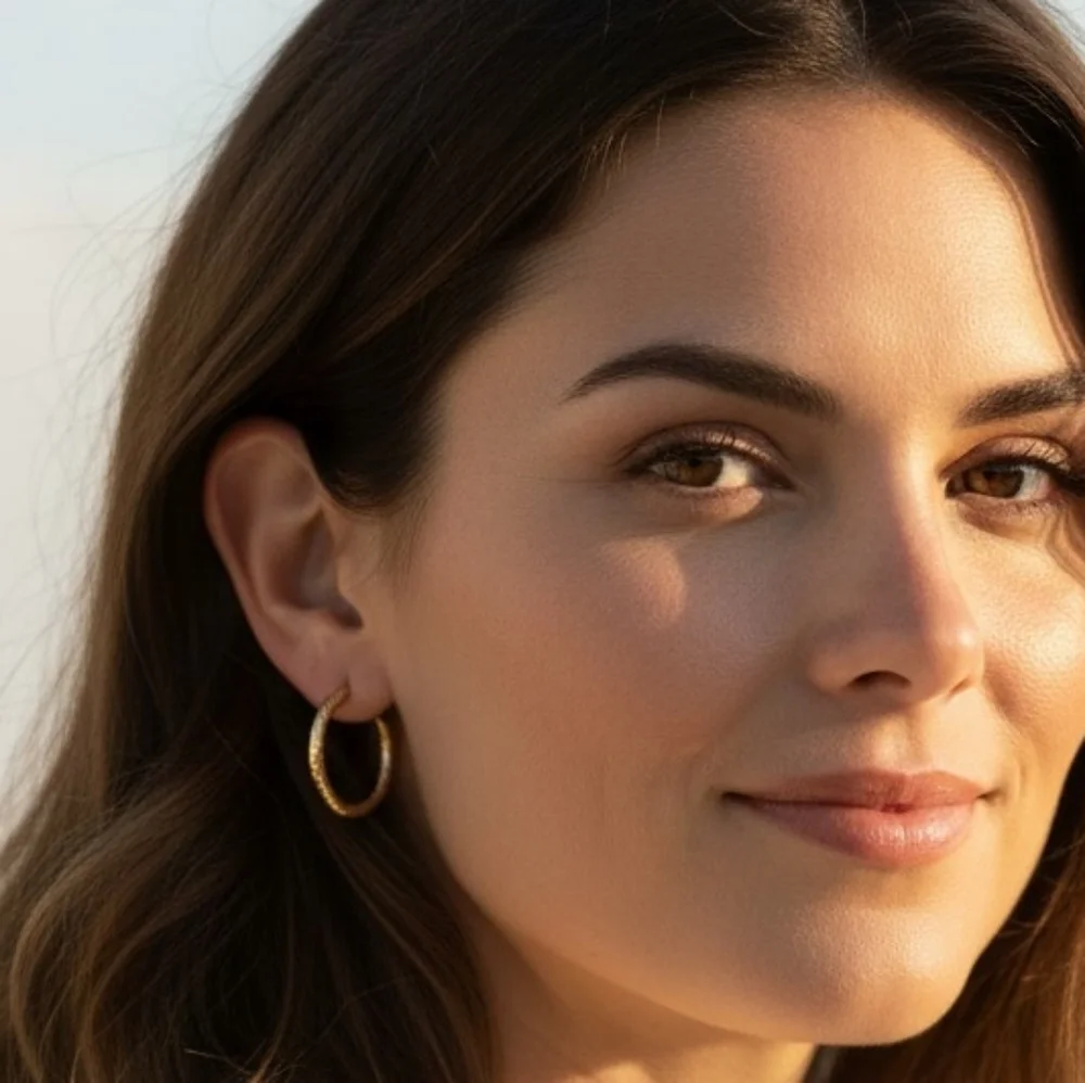 Stainless Steel Gold‎ Accent Design Hoop Earrings | 25mm| Tarnish Resistant